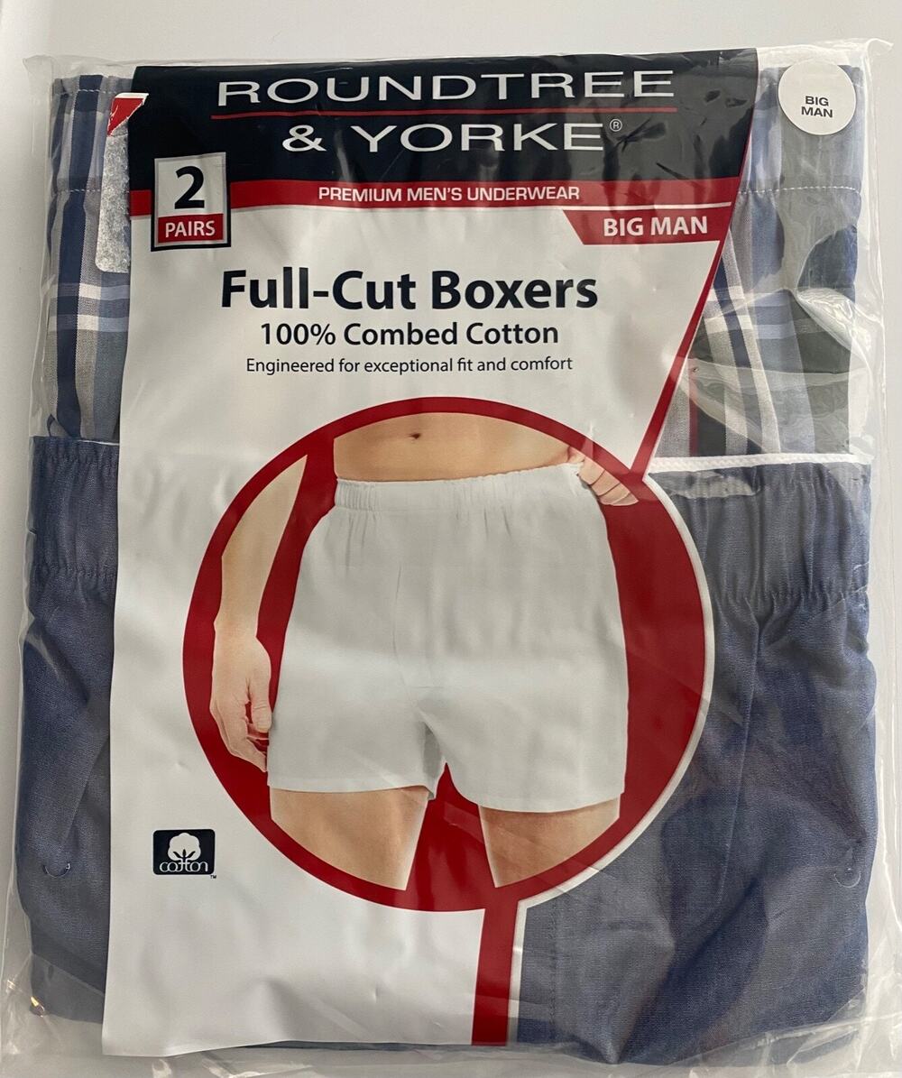 Roundtree & Yorke 2 Pack Full Cut Boxer Boxers Plaid Combed Cotton Underwear 56